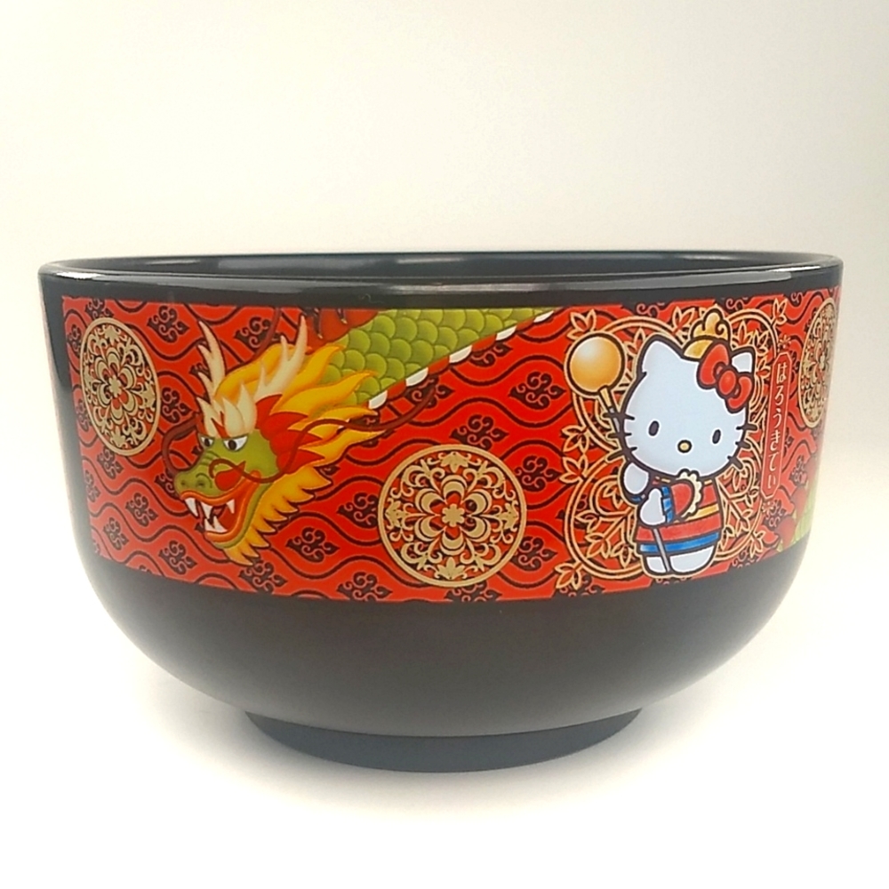 SANRIO Hello Kitty Black Bowl with Dragon & Kitty pattern, 2006Japanese …